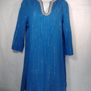 Lilly Pulitzer Women's gold neckline blue dress L